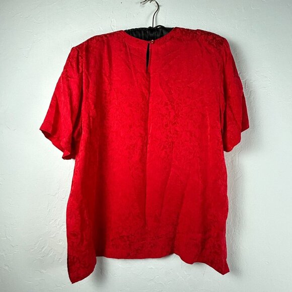 Vintage Stunt Collections Womens Red Jacquard Floral Silk Blouse Top Size Large - Picture 2 of 8